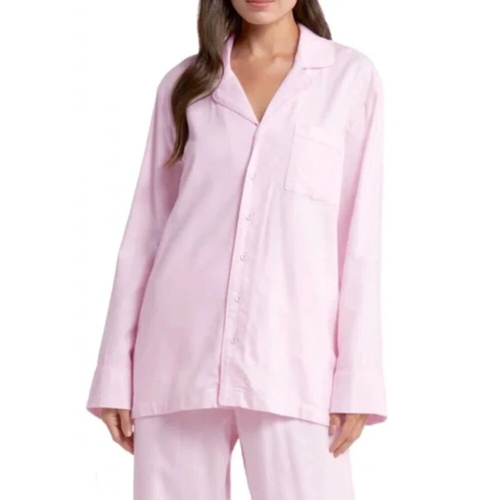 SKIMS Pink Long Sleeve Pajama Top Button Front XL